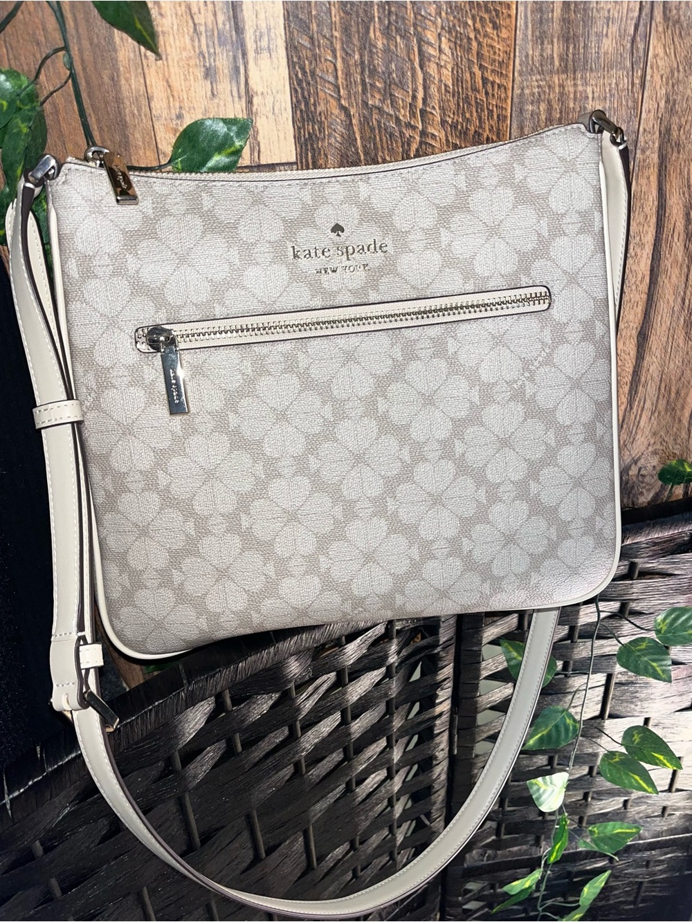 Kate Spade Signature Spade Flower Large Swingpack Crossbody Dark Beige Multi